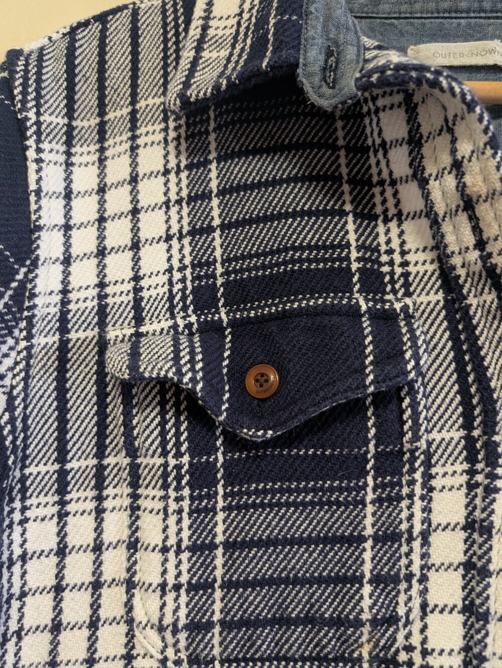 Outerknown Blanket Shirt M/L Navy White Plaid Organic Cotton Overshirt - Picture 5 of 8